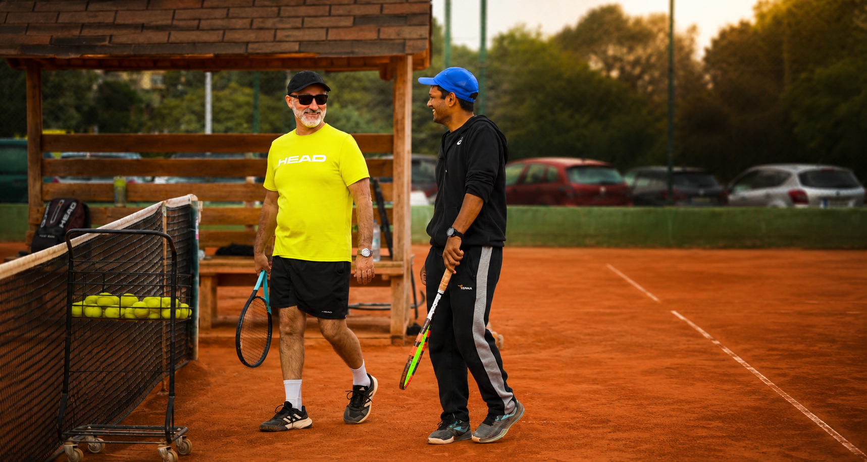 Tennis player preparing for serve on professional court